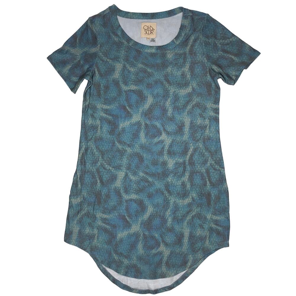 Chaser Shirttail Dress Size Small Blue Green Leopard Peacock pattern NWT